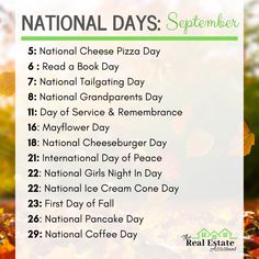 the national cheese pizza day schedule is shown in green and orange colors with leaves on it