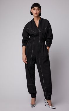 Storm Zip Cotton-Twill Jumpsuit by TRE BY NATALIE RATABESI Now Available on Moda Operandi Celine Pants, Andrea Iyamah, Adam Lippes, Work Wear Women, Catsuit, Black Outfit