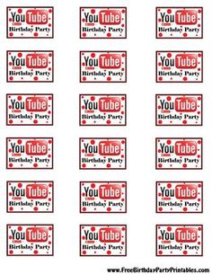 the youtube birthday party logo is shown in red and white