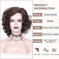 SEVENCOLORS 1 Count (Pack of 1) Mixed brown  SEVENCOLORS Short Brown Curly Wig.. Curly Wigs For Black Women, Wig Stand, Wavy Bobs, Brown Wig, Short Wavy, Blonde Ombre, Hair Pictures, Synthetic Wig