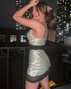 New York City balcony fashion outfit. Designer dress with model on balcony of New York City. Black and white designer dress in NYC. City Night, Night Outfits, Two Piece Skirt, Skirt Set, Backless Dress, Going Out, Two Piece Skirt Set, Two Piece