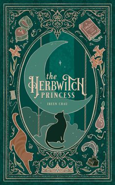 the book cover for the herb witch princess, with an image of a cat sitting on top