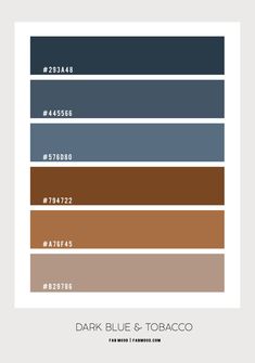 Color Scheme Dark Blue, Navy White Brown Color Scheme, Colours That Go With Dark Blue, Dark Blue And Brown Color Palette, Dusty Blue Palette Colour Schemes, Dark Blue Room Color Palette, Brown Navy Bedroom, Brown And Dusty Blue Bedroom, Dark Blue Walls Bedroom Color Pallets