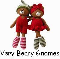 two brown teddy bears wearing red and green striped socks, one is holding the other's head