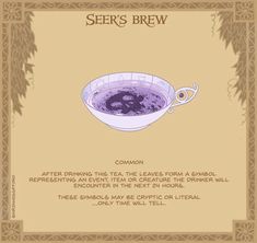 an image of a bowl with water in it and the words seer's brew