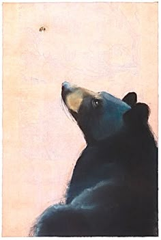 a painting of a bear looking up into the sky