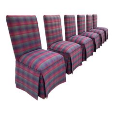 six chairs with plaid upholstered back covers