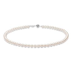 Classy and chic, this Akoya cultured pearl strand necklace brings elegance to any look. 18K white gold 6.5mm round Akoya cultured pearls Capsule clasp 18-inch length From the Yoko London collection Timeless Single Strand Round Necklace, Elegant Single Strand Round Necklace, Elegant Formal Necklace With Sterling Silver Clasp, Timeless Round Beads Necklace For Anniversary, Elegant Single Strand White Gold Necklace, Timeless Round Bead Necklace For Anniversary, Elegant White Gold Single Strand Necklace, Formal Akoya Pearl Drop Necklace, Timeless White Gold Round Bead Necklace