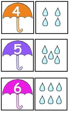 four different umbrellas with the number five on them, and one has raindrops