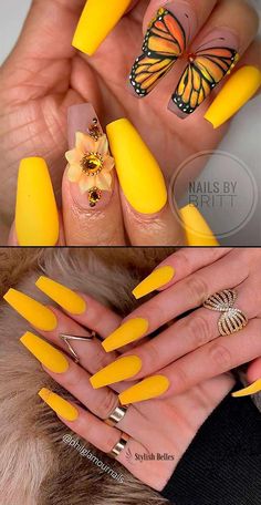 Spring Nails Amazing bright matte yellow coffin nails for spring time! Spring Nails Yellow Coffin Nails, Spring Nails 2020, Cute Nail Colors, Yellow Nail Art, Yellow Nails Design, Coffin Nails Matte, Sunflower Nails, Butterfly Nails, Plain Nails