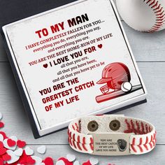 a baseball bracelet with the words to my man on it