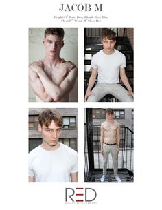 four photos of men in white shirts and pants, one with his arms crossed while the other has his hands on his chest