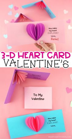 valentine's day card with paper hearts on it and the words 3 - d heart card