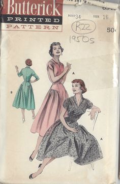 an old fashion sewing pattern with two women in dresses