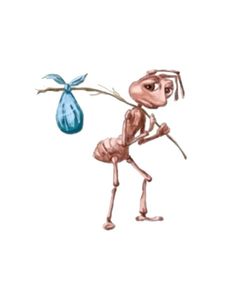 an antelope carrying a blue bag with something in it's back and standing on its hind legs