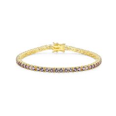 This classic Forever Facets women's tennis bracelet features brilliant June alexandrite sapphire birthstones. The 7.25 sterling silver bracelet is plated in 18k yellow gold to enhance the design and includes a tongue in groove clasp and double figure 8 safety catches. Shipped in a jewelry presentation box, ready to be given as a gift to that special someone, it makes a perfect present for birthdays, holidays, Mothers Day, Valentines Day, for bridesmaids or for any special occasions. Size: one si Sapphire Tennis Bracelet, Jewelry Presentation, Sapphire Birthstone, Figure 8, Sterling Silver Bracelet, Tennis Bracelet, Sterling Silver Bracelets, Womens Bracelets, Womens Watches