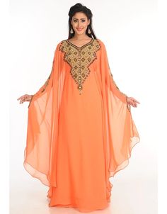 Modest Light Orange Georgette Hand Zari Embroidery Farasha Farasha, Copper, Georgette, Handmade, Light Orange, Orange, Kaftans, XS, S, M, L, XL, 2XL, 3XL, 4XL, 5XL, 6XL, 7XL:Arabic Attire Orange Hijab, Islamic Style, Modest Evening Dress, Zari Embroidery, Net Lehenga, Zari Work, Maxi Dress Wedding, Hip Dress, Light Orange