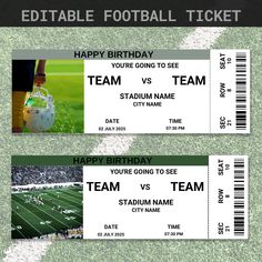 two football tickets with the words happy birthday on them