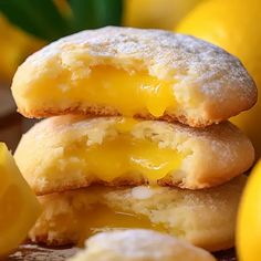 three lemon cookies stacked on top of each other