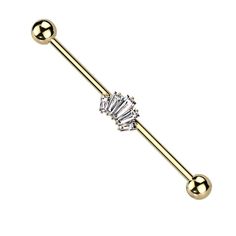 PRICES MAY VARY. STYLE: CZ Crystal Baguette Crown Industrial Barbell MATERIAL: 316L stainless steel, brass, and cubic zirconia crystals GAUGE/BAR THICKNESS: 14GA (1.6mm) BARBELL LENGTH: 1&1/2" (38mm) BALL SIZE: 5mm Crystal Gauges, Barbell Jewelry, Black Clothing, Shoes Jewelry, Cubic Zirconia, Gems