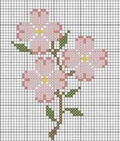 a cross stitch pattern with pink flowers on it