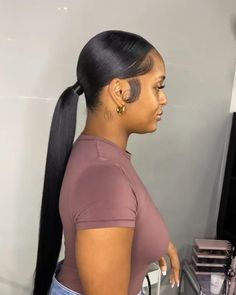 Low Ponytail Wigs Black Women, Low Extended Ponytail Weave Middle Part, Slim Back Ponytail, Center Part Ponytail Black Women, Slick Back Extended Ponytail, Long Low Ponytail Hairstyles For Black Women, Low Long Ponytail Black Women, Black Women Long Ponytail Hairstyles, Sleek Low Bun Black Women Middle Part