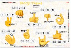 the emoj theme is shown with numbers and symbols for each character in this game