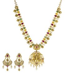 Adorn yourself with the elegance of gold temple jewelry craftsmanship by wearing this exquisite 22k gold and gemstone necklace by Virani Jewelers. Meticulously crafted with culture in mind, this radiant 22k gold necklace is a true masterpiece of temple jewelry. Indulge in the opulence of Virani's jewelry and elevate your ensemble with these gemstones.Features• 22k yellow gold• Emerald• Ruby• Pearl• Cubic zirconiaNecklace Specifications:• Minimum Width - 1.75 millimeters• Maximum Width - 53 milli 22k Gold Temple Necklace For Navratri Celebration, Multicolor 22k Gold Temple Necklace For Gift, Multicolor 22k Gold Temple Necklace Gift, Multicolor 17 Jewels Temple Necklace, Multicolor 22k Gold Necklace For Diwali, Multicolor Temple Necklace With 17 Jewels, Gift Multicolor 22k Gold Temple Necklace, Multicolor 22k Gold Temple Jewelry Bridal Necklace, Gold Kundan Necklace With Gemstone For Spiritual Occasions