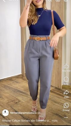 Outfits Pantalon Gris, Grey Pants Outfit For Work Women, Royal Blue Shirt Outfit, Friday Outfit For Work, Color Combos Outfit, Corporate Fashion