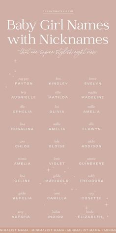 the baby girl names with nicknames are shown in white on a pink background