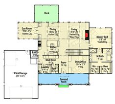 the first floor plan for this house shows the living area and dining room, as well as