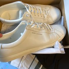 Worn Only Once Saint Laurent’s Paris All White Shoes White Mens Dress Shoes, All White Shoes, Yves Saint Laurent Shoes, Saint Laurent Paris, Paris Saint, Ken Doll, Mens Shoes Sneakers, Yves Saint Laurent, Shoes Sneakers