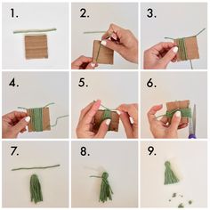 step by step instructions on how to make a tasseled gift bag with yarn