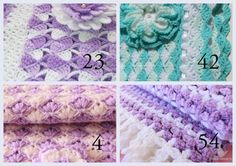 four different crocheted afghans with numbers on each side and the number 4