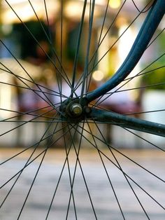 the spokes and front wheel of a bicycle