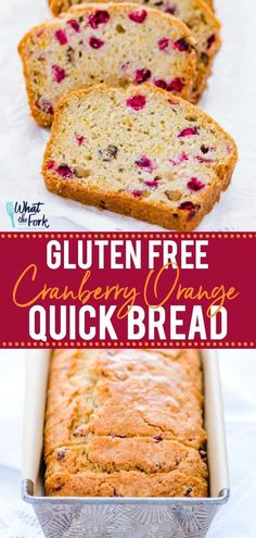 gluten free cranberry orange quick bread with text overlay