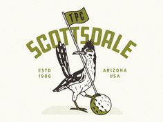 the logo for scottsdale golf club, with a bird holding a flag in it's beak