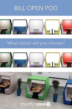 an advertisement with different colored booths and tables in the middle of each booth, which is labeled'what color will you choose? '