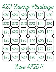 the $ 20 saving challenge is shown in green and black with numbers for each item