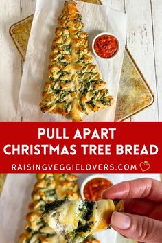 this christmas tree bread is made with spinach and cheese, then rolled up to be eaten