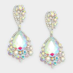 • Color : AB, Silver• Size : 1.3' W, 3.25' L • Post Back• Crystal rhinestone teardrop bubble evening earrings Pageant Earrings, Evening Earrings, Premium Jewelry, Colors Of The Rainbow, Luminous Colours, Emerald Earrings, Big Earrings, Large Earrings, Silver Drop Earrings