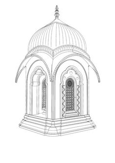 a drawing of a building with a dome on top