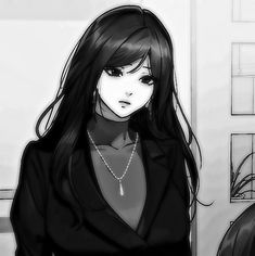 Black Haired Anime Female Pfp, Aesthetic Manga Pfp, Black Hair Anime Woman, Anime Oc Female Black Hair, Landlady Noona, Anime Long Hair, Cybergoth Anime, Black Hair Aesthetic