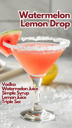 It’s a favorite of mine because of its crisp and refreshing taste, mixing sweet watermelon juice with the tang of fresh lemon. The touch of vodka adds just the right kick, making it a great choice for summer parties or just relaxing after a long day. #watermelonlemondrop via @mybartender Watermelon And Vodka Drinks, Watermelon Lemon Drop Martini, Watermelon Vodka Mixed Drinks, Strawberry Lemon Drop Martini Recipes, Smirnoff Watermelon Vodka Recipes, Martini Recipes Vodka, Vodka Cocktails Easy, Watermelon And Lemon