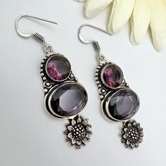 Amethyst Gemstone Jewelry Earrings 925 Silver Plated Size 2.25 Inch Total Length Lab Created Handmade Thanks For Visiting My Boutique Nickel-free Silver Amethyst Crystal Earrings, Silver Amethyst Gemstone Earrings, Gemstone Jewelry Earrings, Amethyst Earrings, Plate Size, Earrings Color, Amethyst Gemstone, Color Purple, Gemstone Jewelry