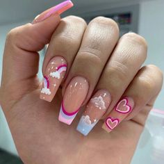 Nail Art Dessin, Nagel Tips, Colorful Nails, Nail Type, Coffin Press On Nails, Stick On Nails, Diy Manicure, Cute Acrylic Nails