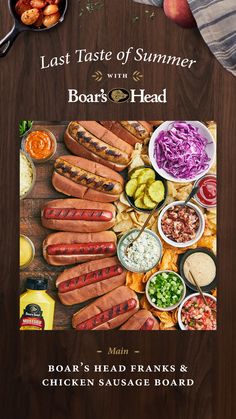 an advertisement for a hot dog restaurant with lots of toppings