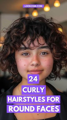 24 Gorgeous Curly Hairstyles for Round-Faced Beauties Curly Haircut Short, Curly Hairstyles For Round Faces, Round Face Curly Hair, Hairstyles For Fat Faces, Bob Hairstyles For Round Face, Chubby Face Haircuts, Short Wavy Haircuts, Curly Haircut, Short Hair Cuts For Round Faces