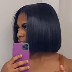 Natural Bob Blowout Black Hair, Colorful Bob Black Women, Natural Bob On Black Women, Short Straight Natural Hair Black Women Bob Styles, Silk Press Natural Hair Short Bob Middle Part, Bobs On Natural Hair Black Women, Blowout On Short Hair Black Women, Bob Cut Black Women Real Hair, Silk Press Bob Black Women