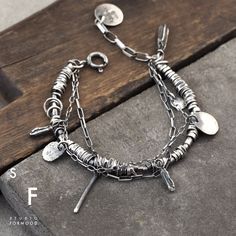 Bracelet is made of oxidized silver 925  Silver elements 0.08"-0.98" (2-25 mm ) S I Z E S : S - 7.5", adjustable circumference  5.9"-6.8"        ( 19cm, adjustable circumference 15-17,5cm) M - 8.3",adjustable circumference  6.7"-7.7"       ( 21cm, adjustable circumference 17-19,5cm) L - 9", adjustable circumference  7.4"-8.4"      ( 23cm adjustable circumference 19-21,5cm) In the pictures you can see the bracelet with size M, Its weight is 18g THANK YOU FOR VISISTING! All jewelry designs, pictur Chunky Silver Jewellery, Gift Bracelet, Oxidized Silver, Oxidized Sterling Silver, Bracelet Handmade, Sterling Silver Bracelet, Chain Link Bracelet, Bracelet Gift, Link Bracelets